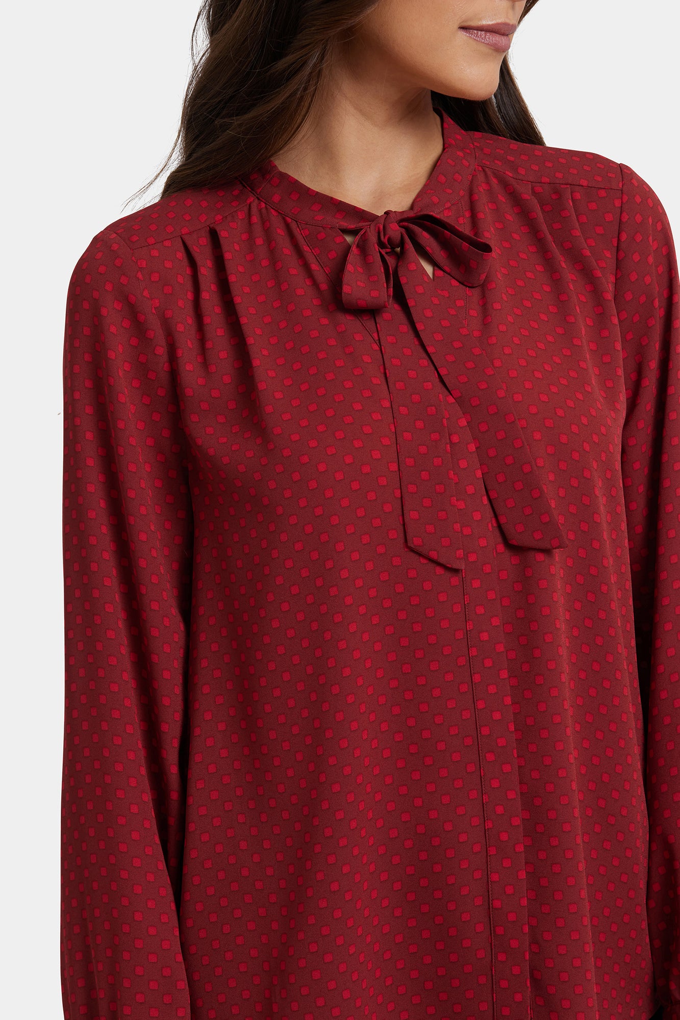 NYDJ Tie-Neck Blouse  - Claret Dots
