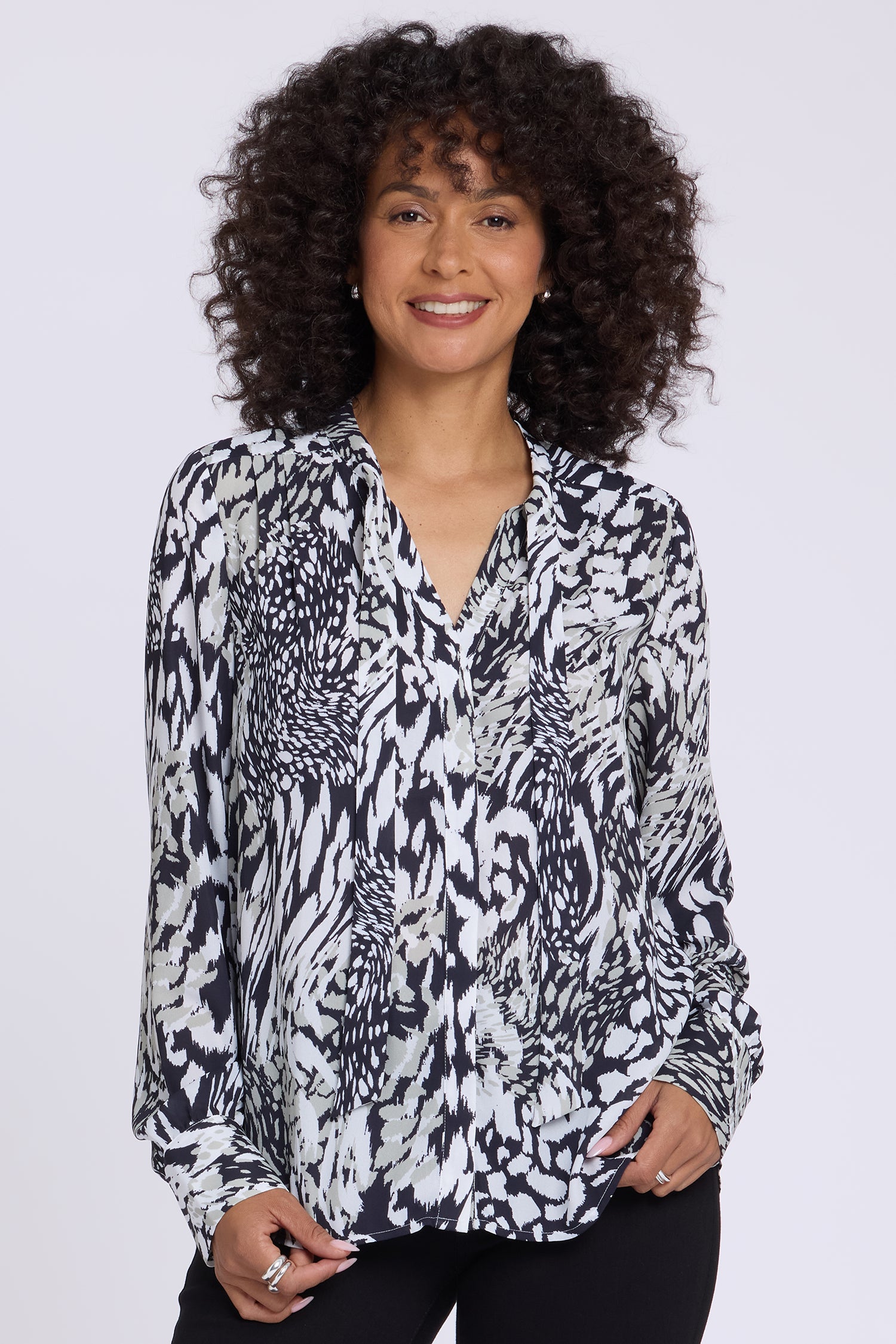 NYDJ Tie-Neck Blouse  - Bengal Cat Black