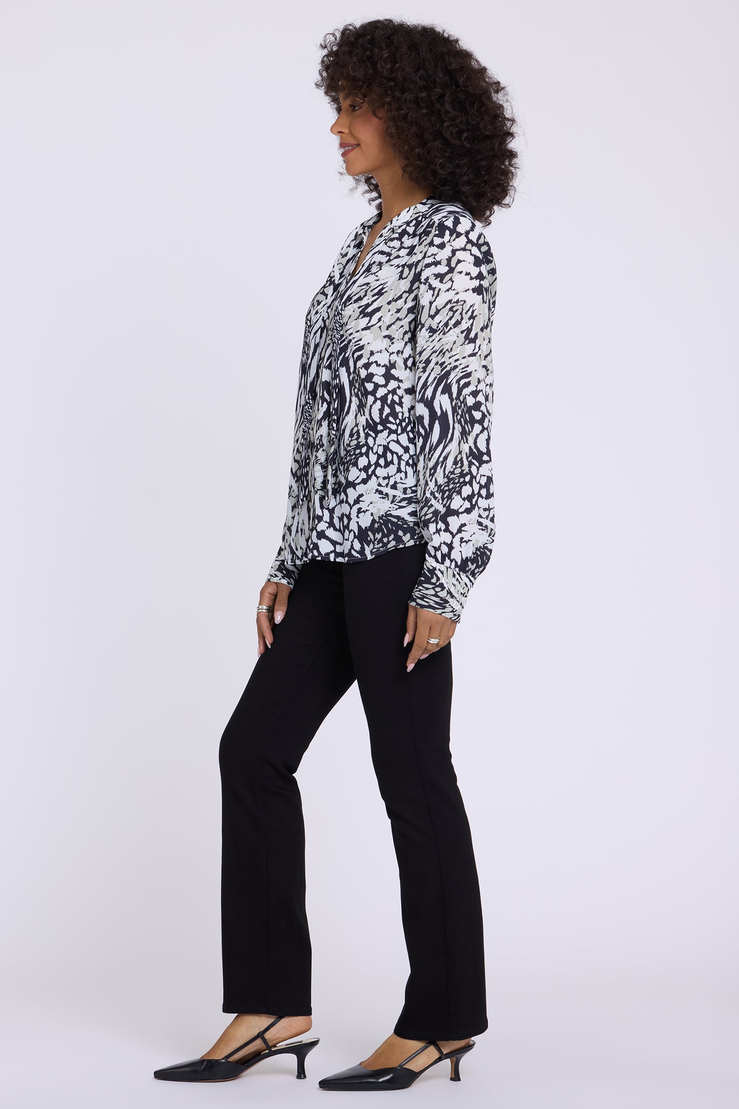 NYDJ Tie-Neck Blouse  - Bengal Cat Black