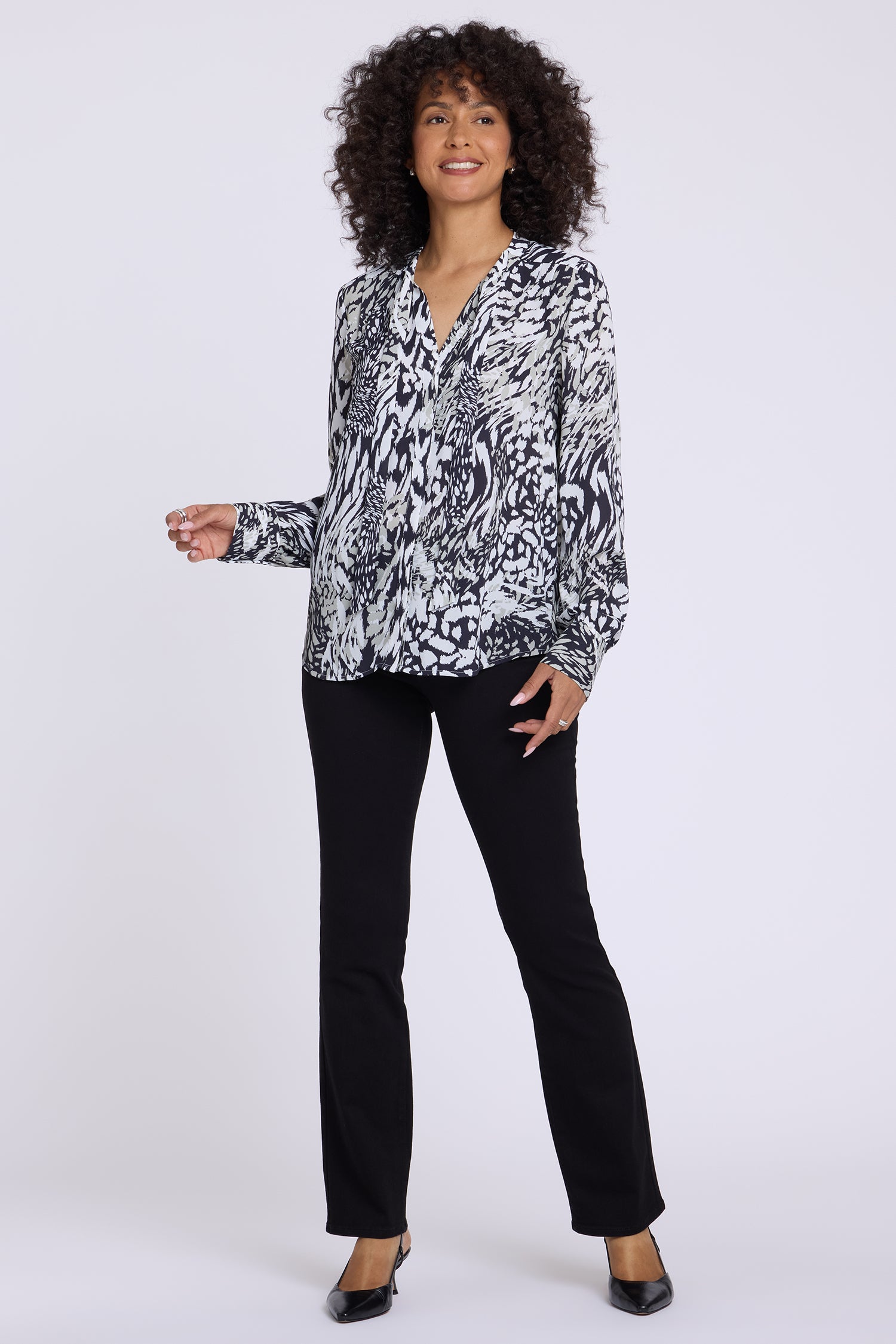 NYDJ Tie-Neck Blouse  - Bengal Cat Black