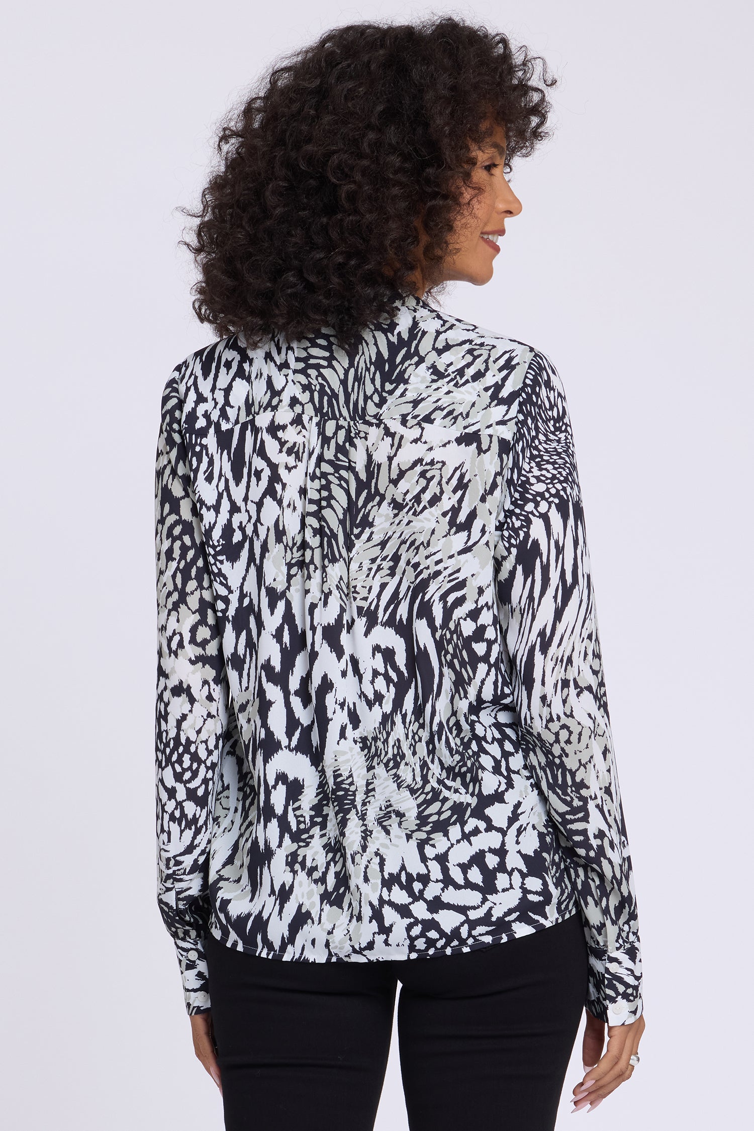 NYDJ Tie-Neck Blouse  - Bengal Cat Black