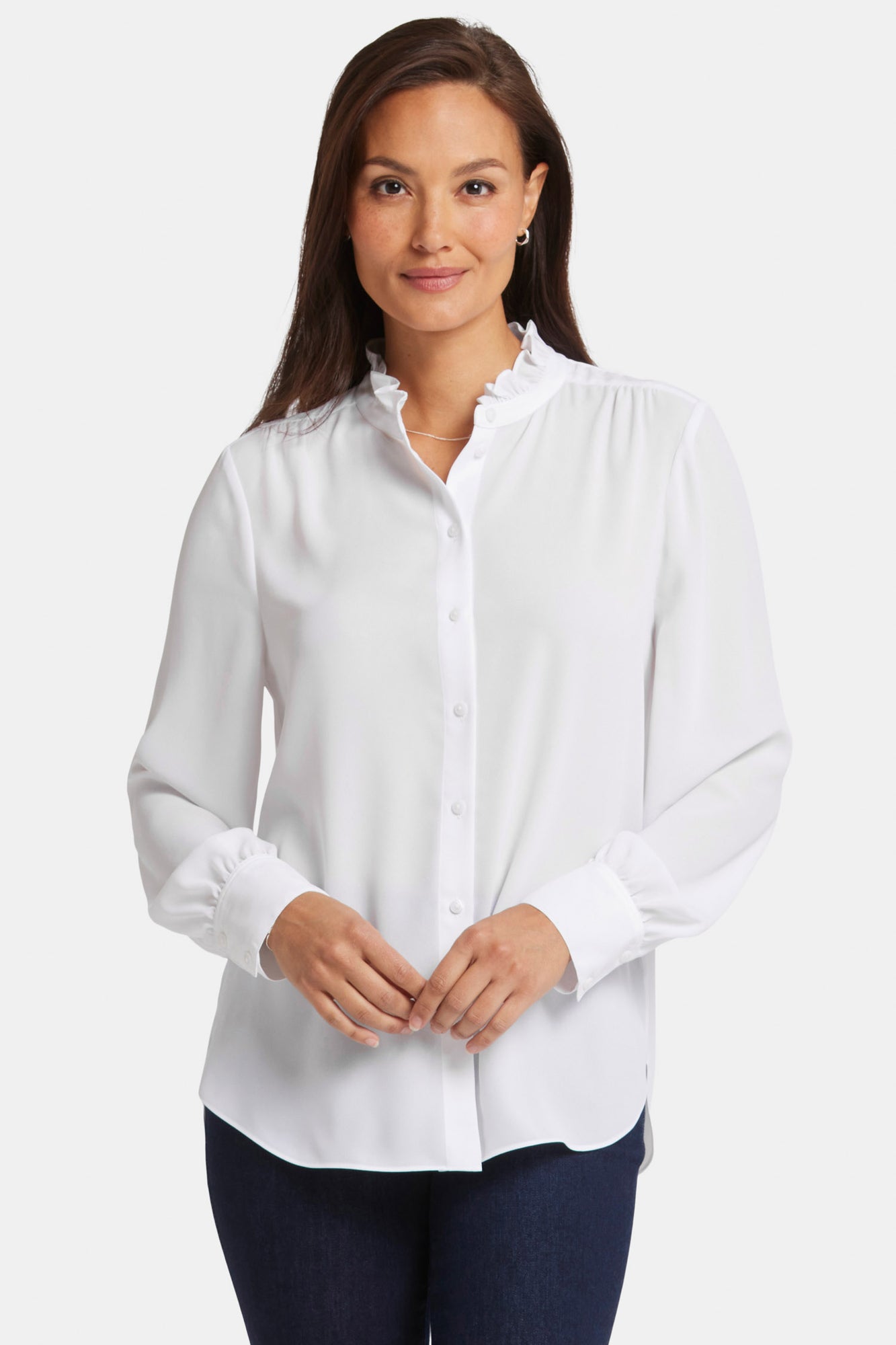 Ruffle Neck Blouse Optic White White NYDJ