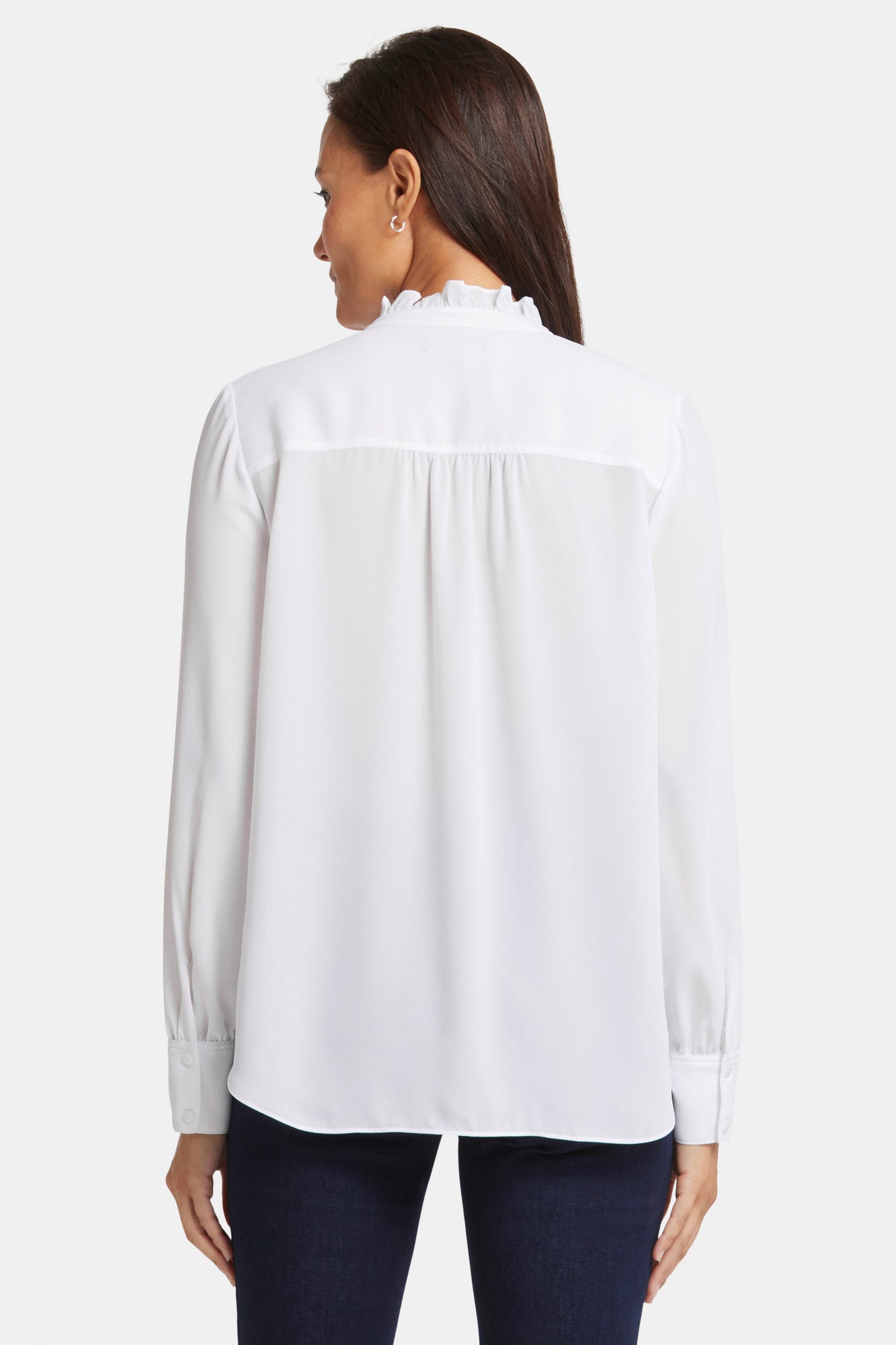 NYDJ Ruffle Neck Blouse  - Optic White