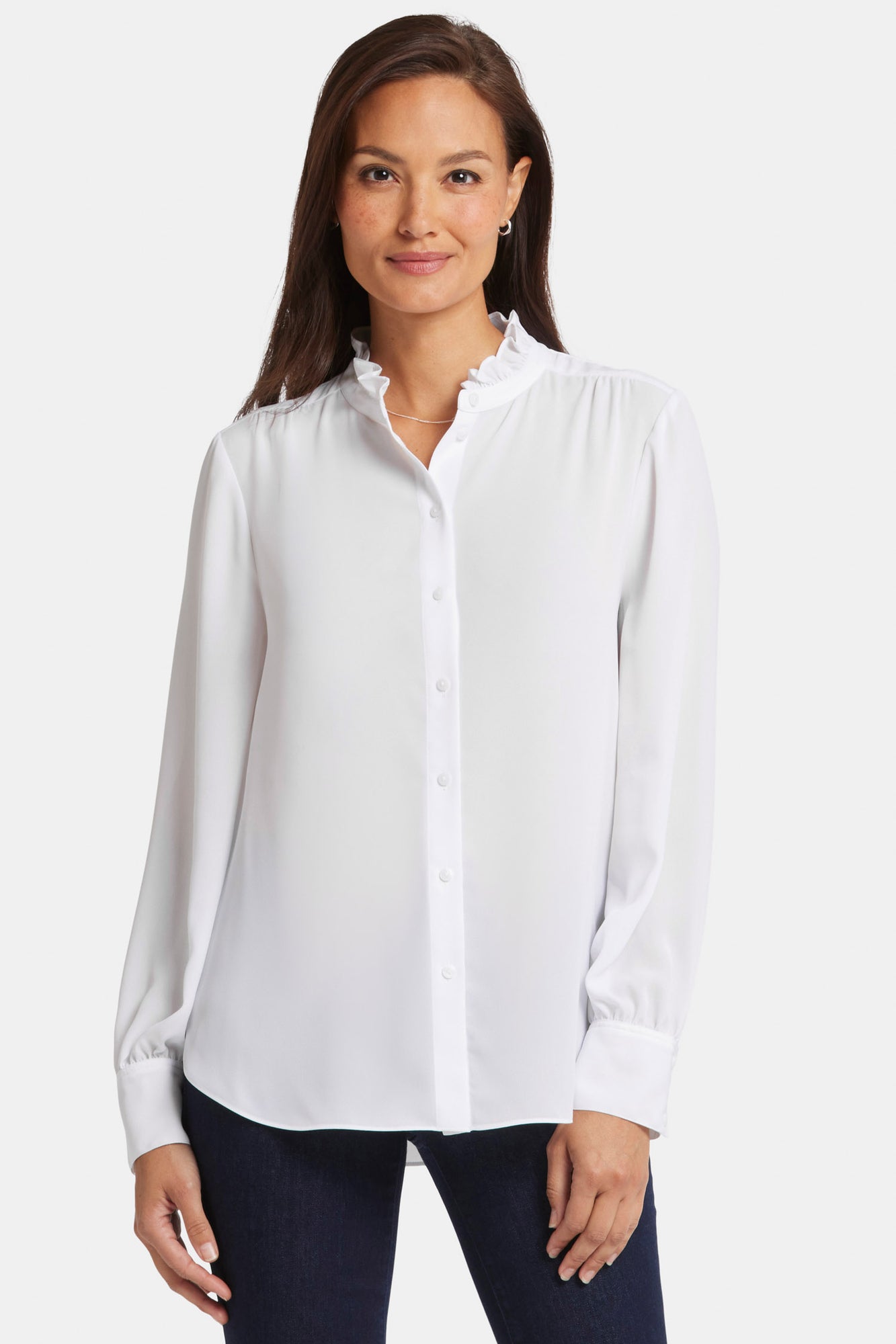 NYDJ Ruffle Neck Blouse  - Optic White