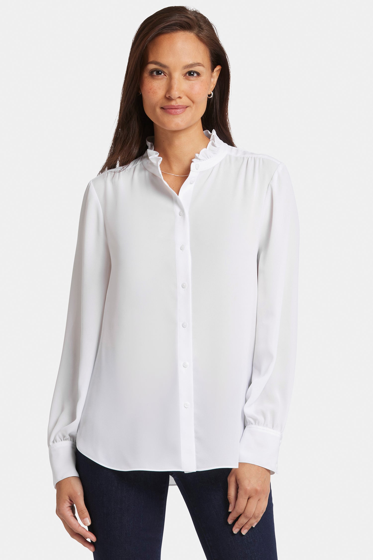 Ruffle Neck Blouse - Optic White White Ruffle Neck Blouse - Optic White White