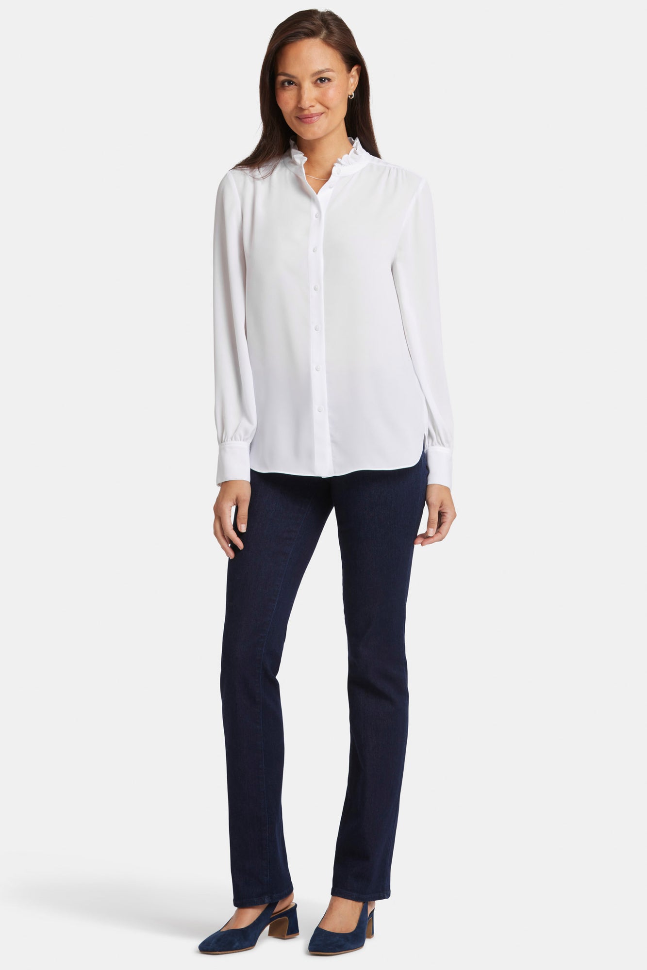 NYDJ Ruffle Neck Blouse  - Optic White