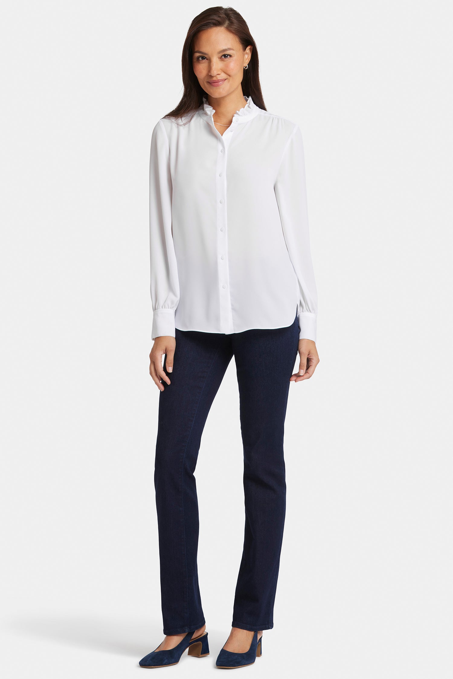 Ruffle Neck Blouse - Optic White White Ruffle Neck Blouse - Optic White White
