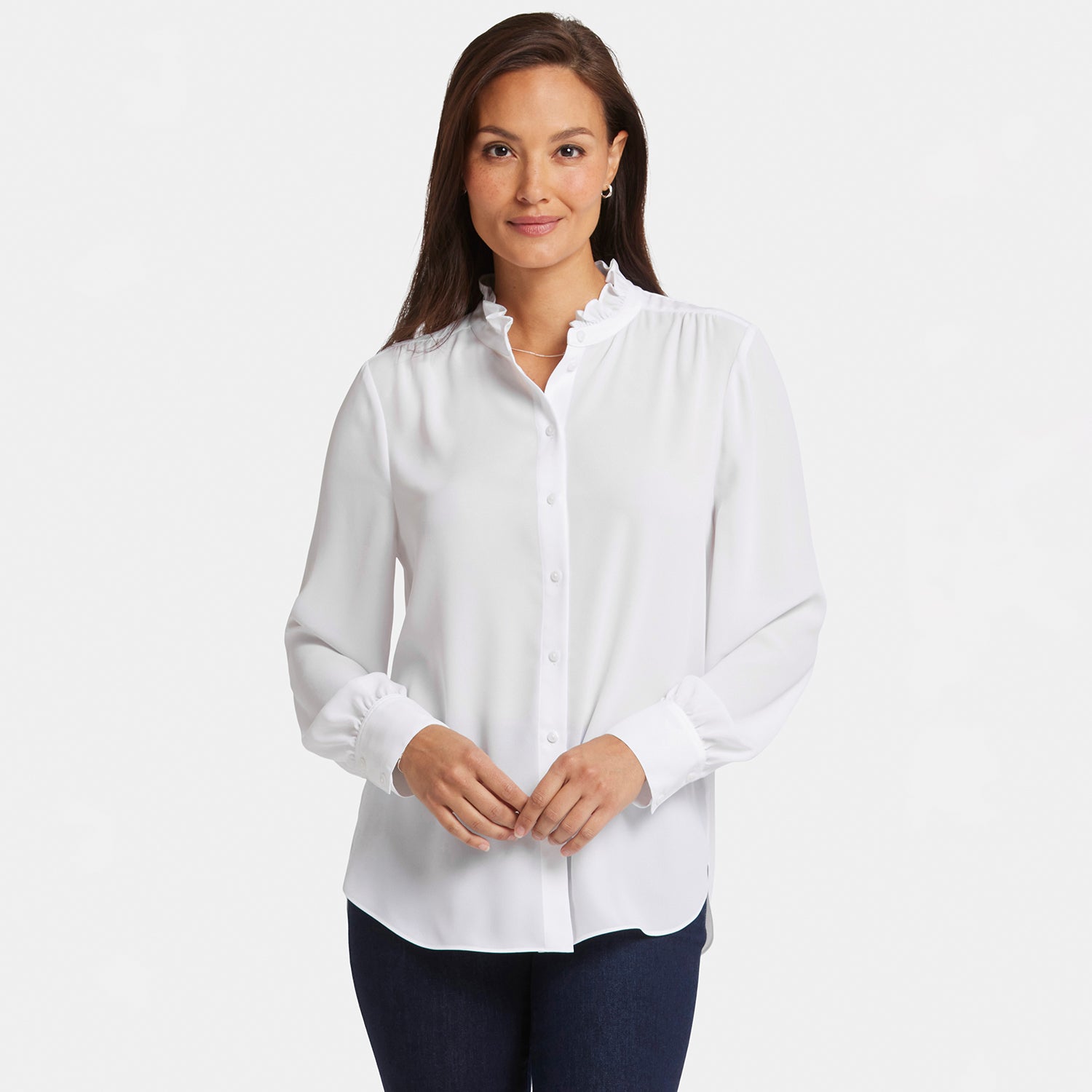 Ruffle Neck Blouse - Optic White White