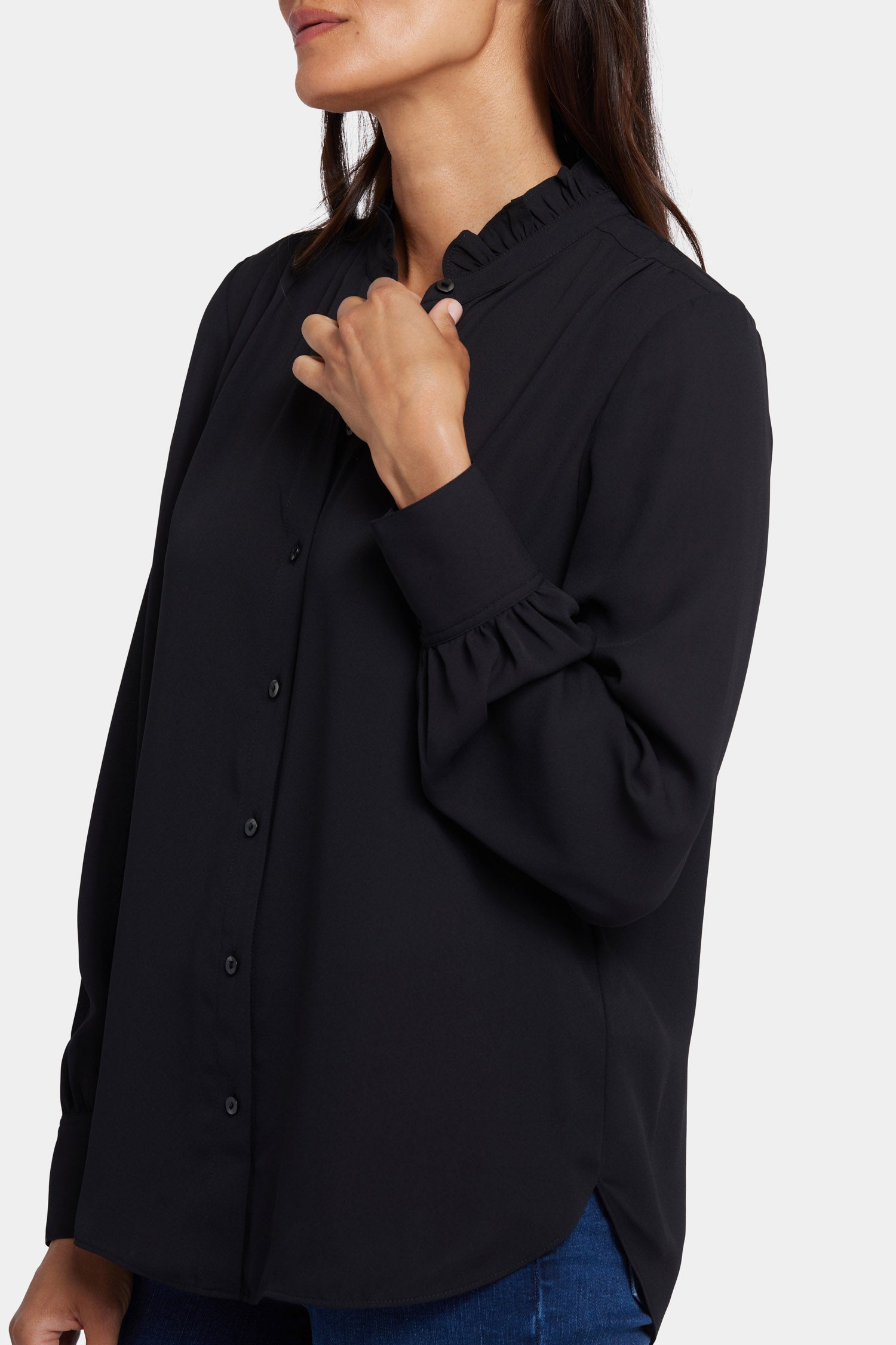 Ruffle Neck Blouse - Black Solid Colors | NYDJ