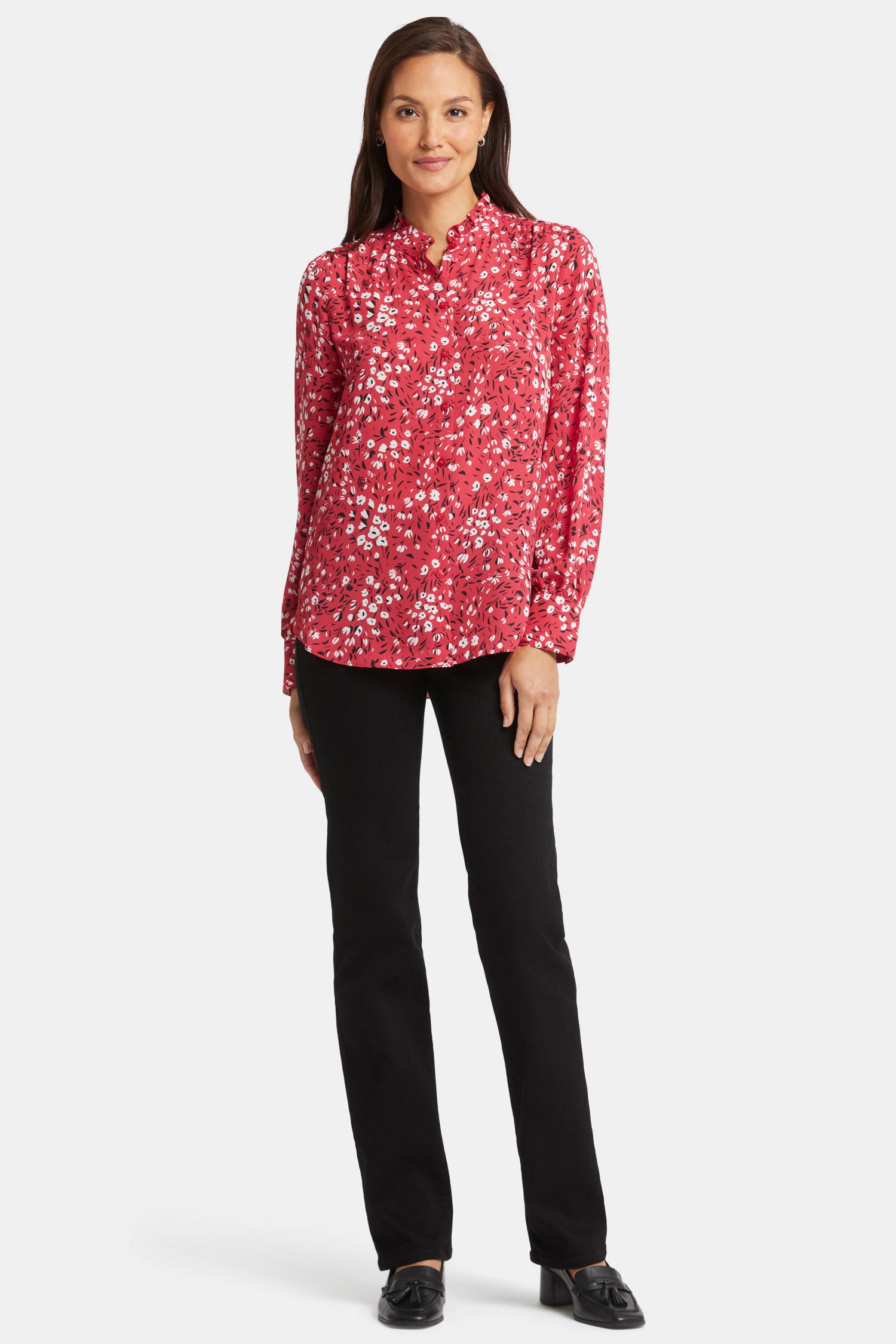 Ruffle Neck Blouse - Cherry Creek Red | NYDJ