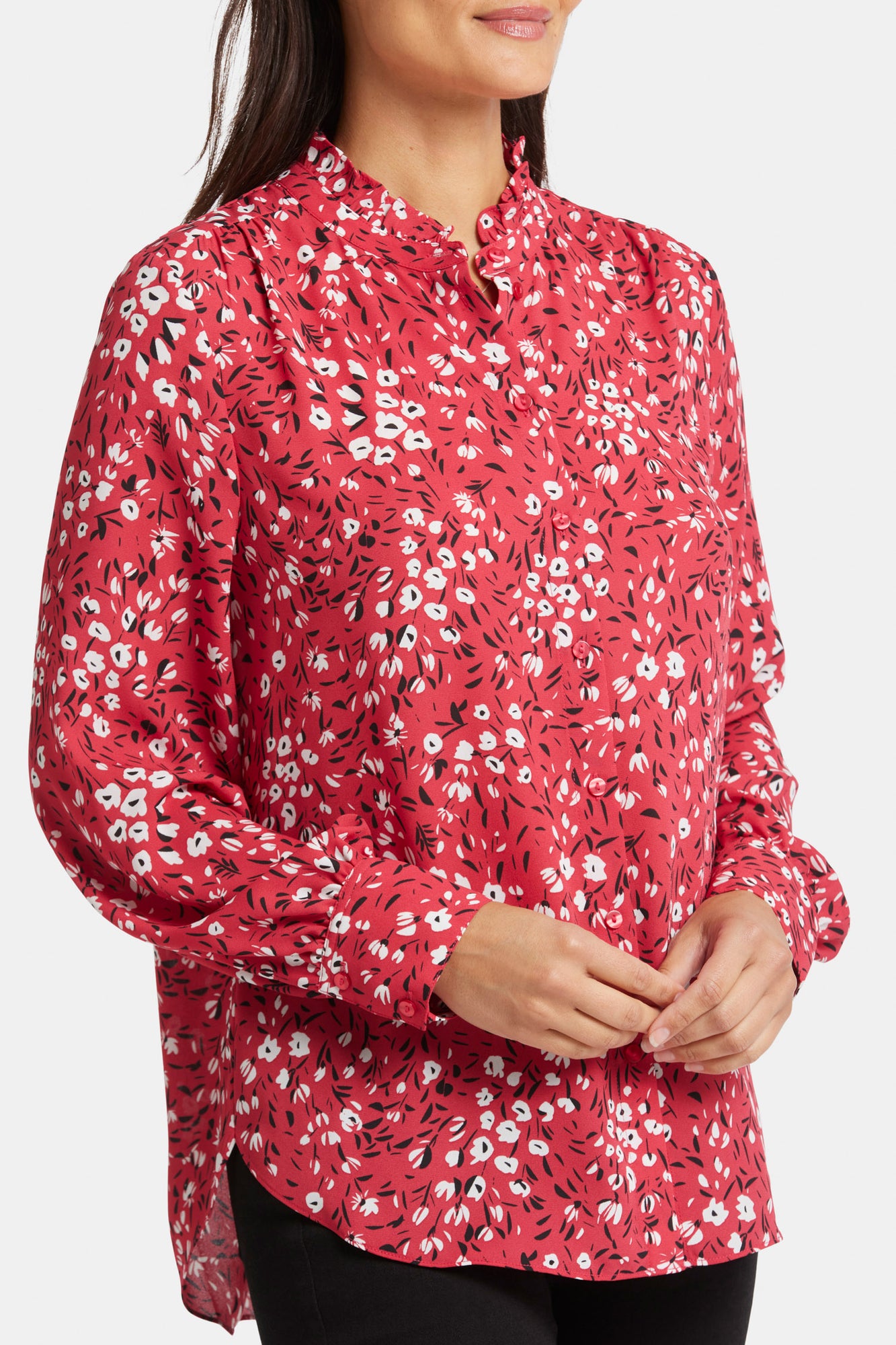 NYDJ Ruffle Neck Blouse  - Cherry Creek