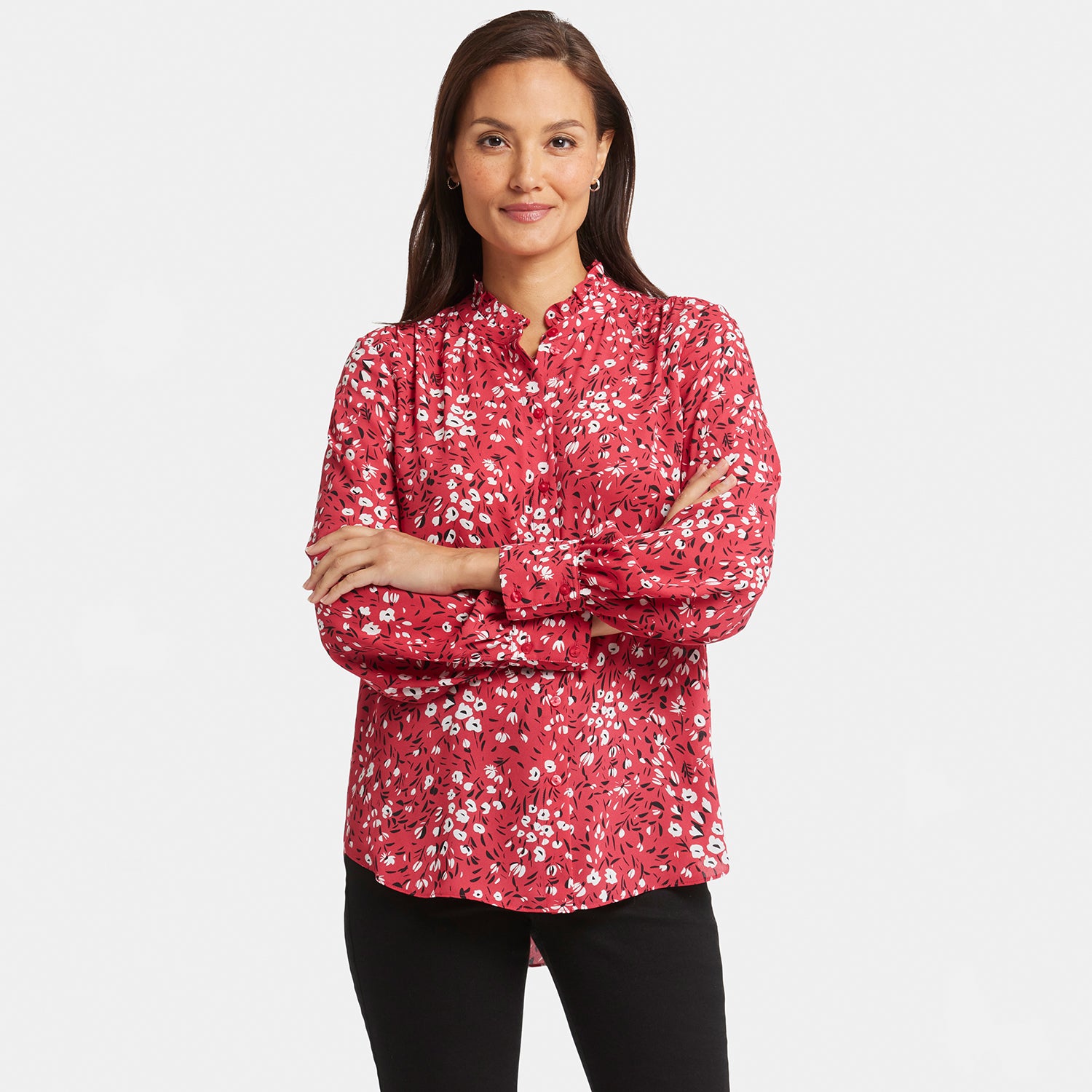 Ruffle Neck Blouse - Cherry Creek Red | NYDJ
