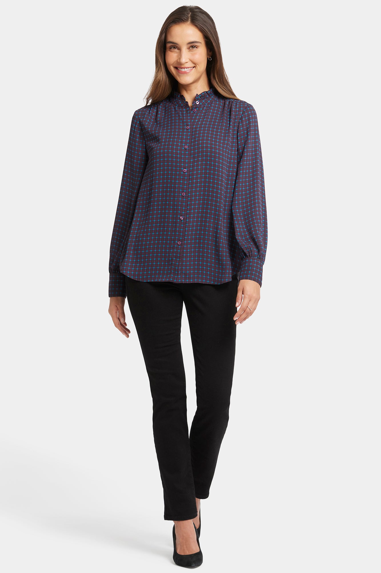 NYDJ Ruffle Neck Blouse  - Plum Trail