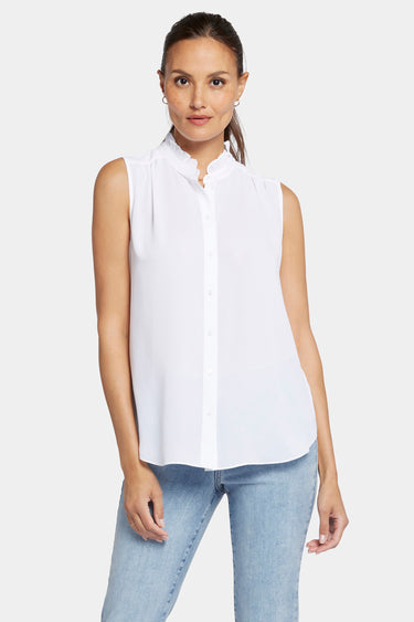NYDJ Sleeveless Ruffle Neck Blouse  - Optic White