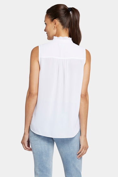 NYDJ Sleeveless Ruffle Neck Blouse  - Optic White