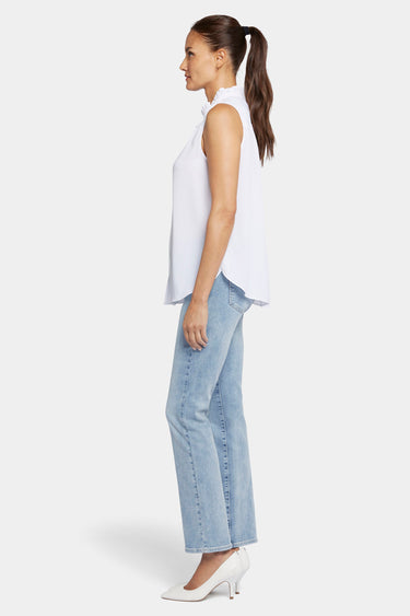 NYDJ Sleeveless Ruffle Neck Blouse  - Optic White