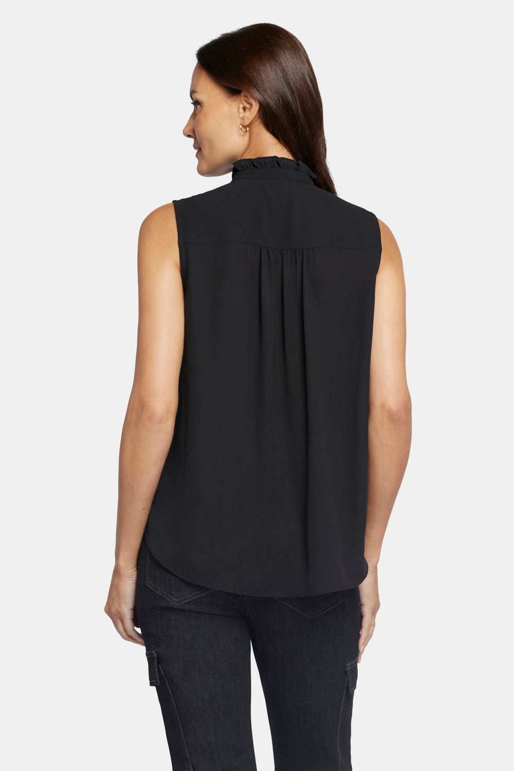 NYDJ Sleeveless Ruffle Neck Blouse  - Black