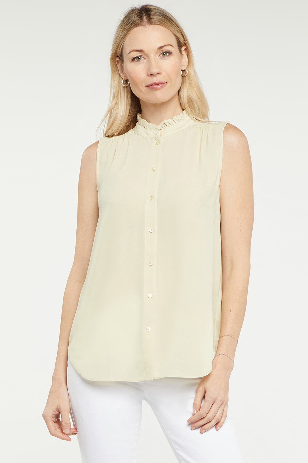 NYDJ Sleeveless Ruffle Neck Blouse  - Butter