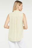 NYDJ Sleeveless Ruffle Neck Blouse  - Butter