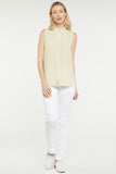 NYDJ Sleeveless Ruffle Neck Blouse  - Butter