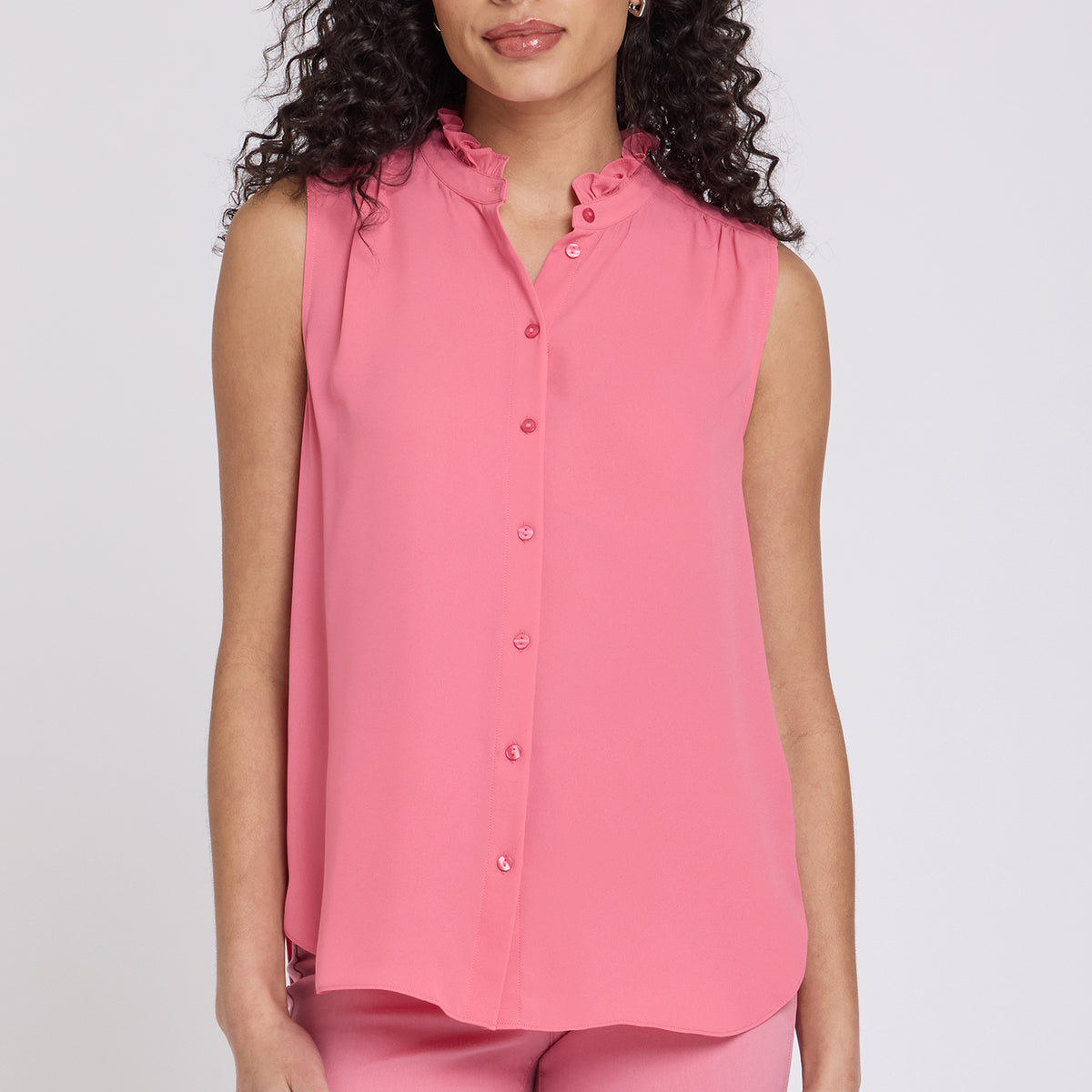 Sleeveless Ruffle Neck Blouse - Desert Rose