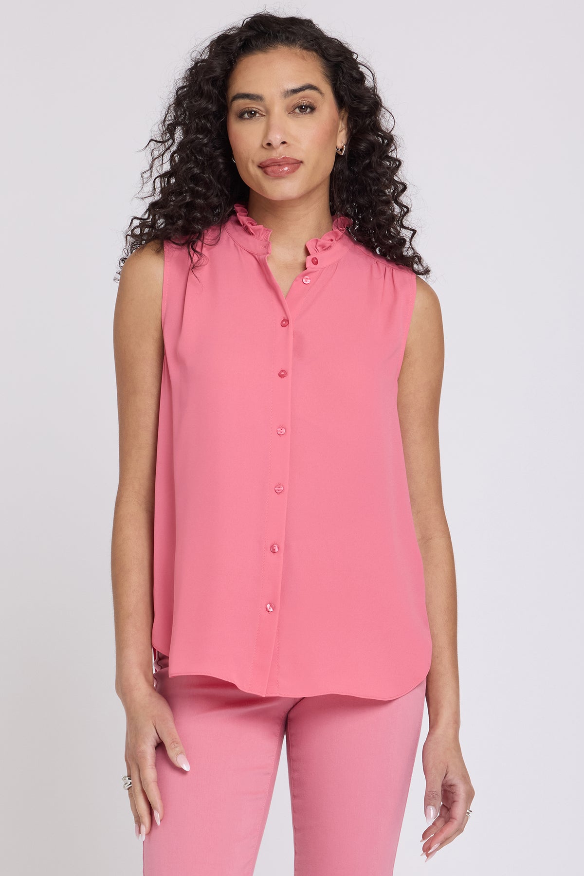 Sleeveless Ruffle Neck Blouse - Desert Rose