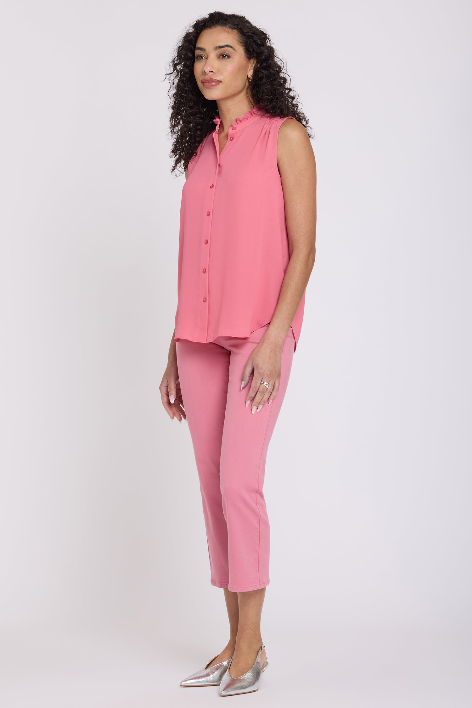 Sleeveless Ruffle Neck Blouse - Desert Rose Solid Colors | NYDJ