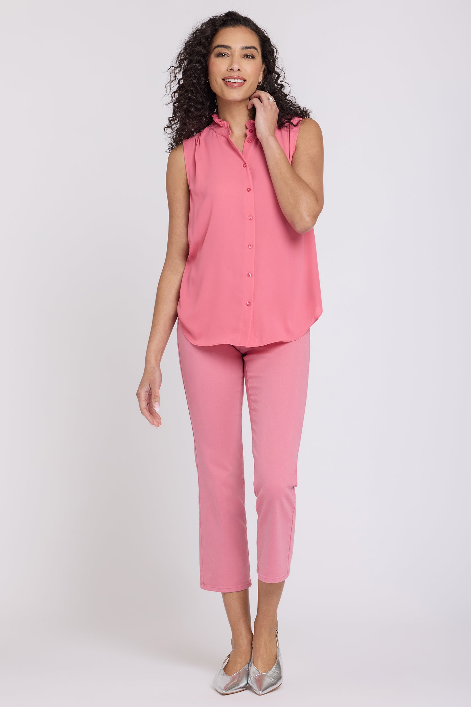 Sleeveless Ruffle Neck Blouse - Desert Rose Solid Colors | NYDJ
