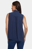 NYDJ Sleeveless Ruffle Neck Blouse  - Oxford Navy