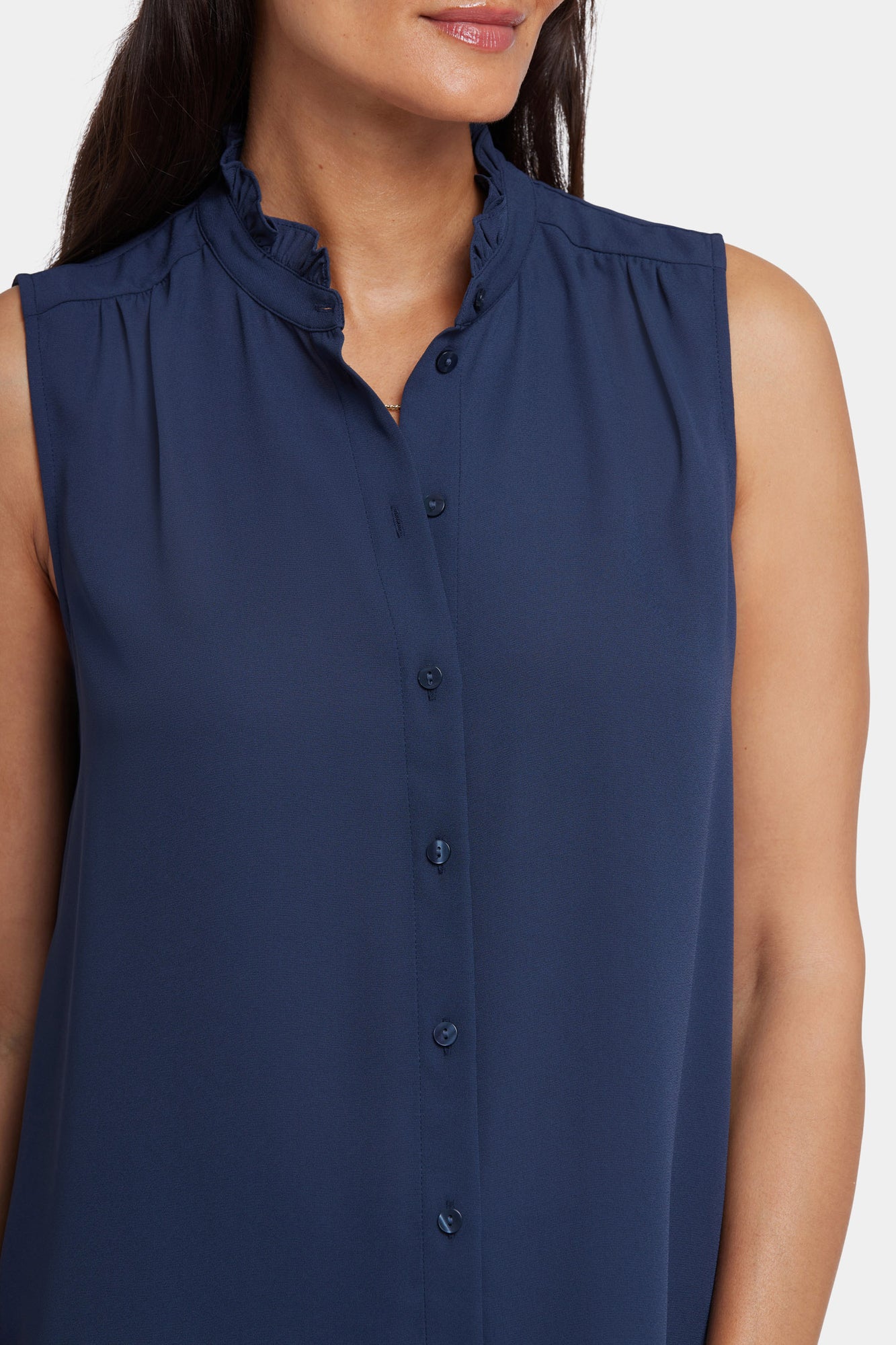 NYDJ Sleeveless Ruffle Neck Blouse  - Oxford Navy