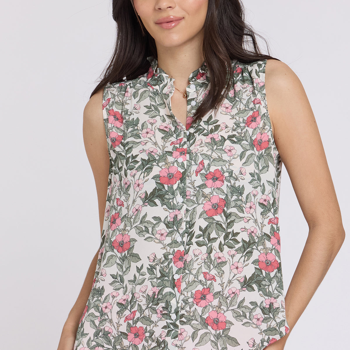 Sleeveless Ruffle Neck Blouse - Primrose Garden