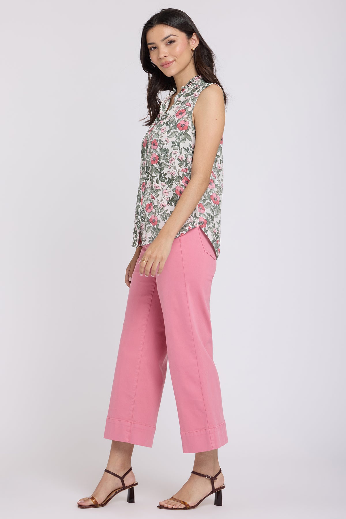 Pink Ruffle Neck Blouse Sleeveless Ruffle Neck Blouse - Primrose Garden Pink | NYDJ