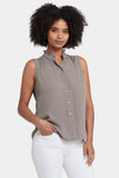 NYDJ Sleeveless Ruffle Neck Blouse  - Saddlewood