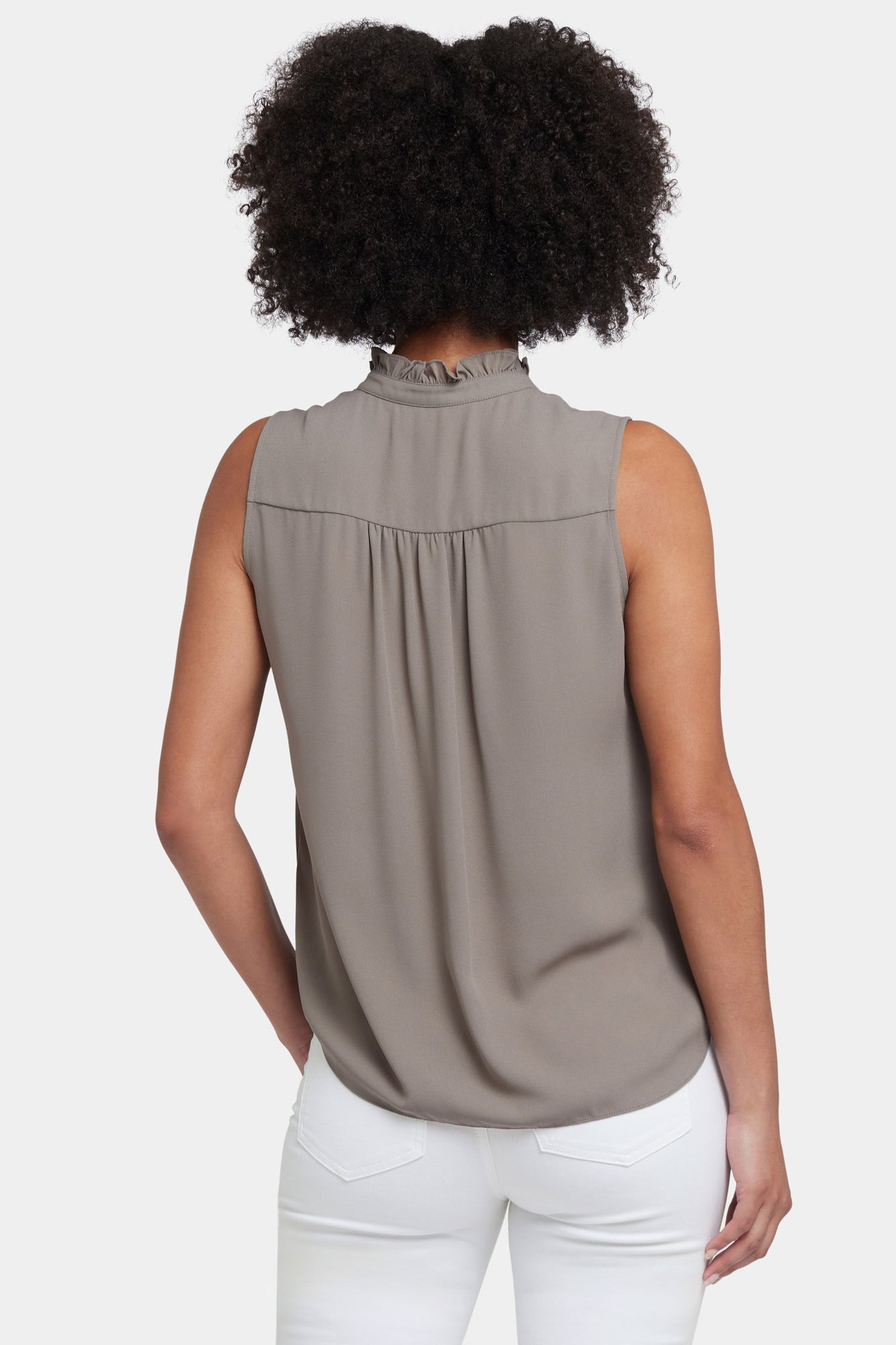 NYDJ Sleeveless Ruffle Neck Blouse  - Saddlewood