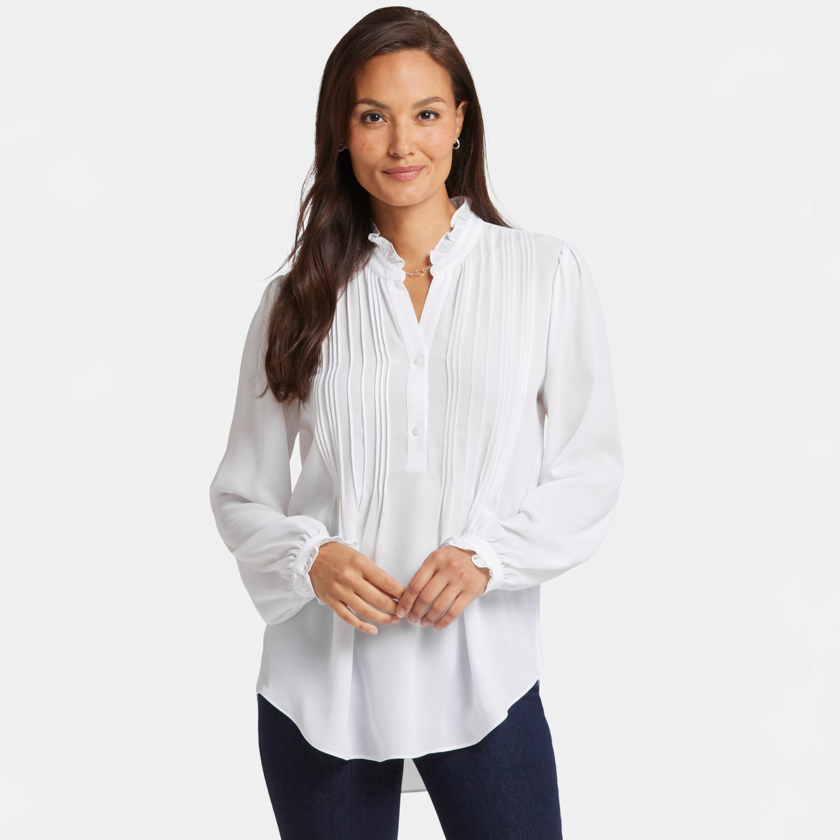 Pleated Front Tunic - Optic White White | NYDJ