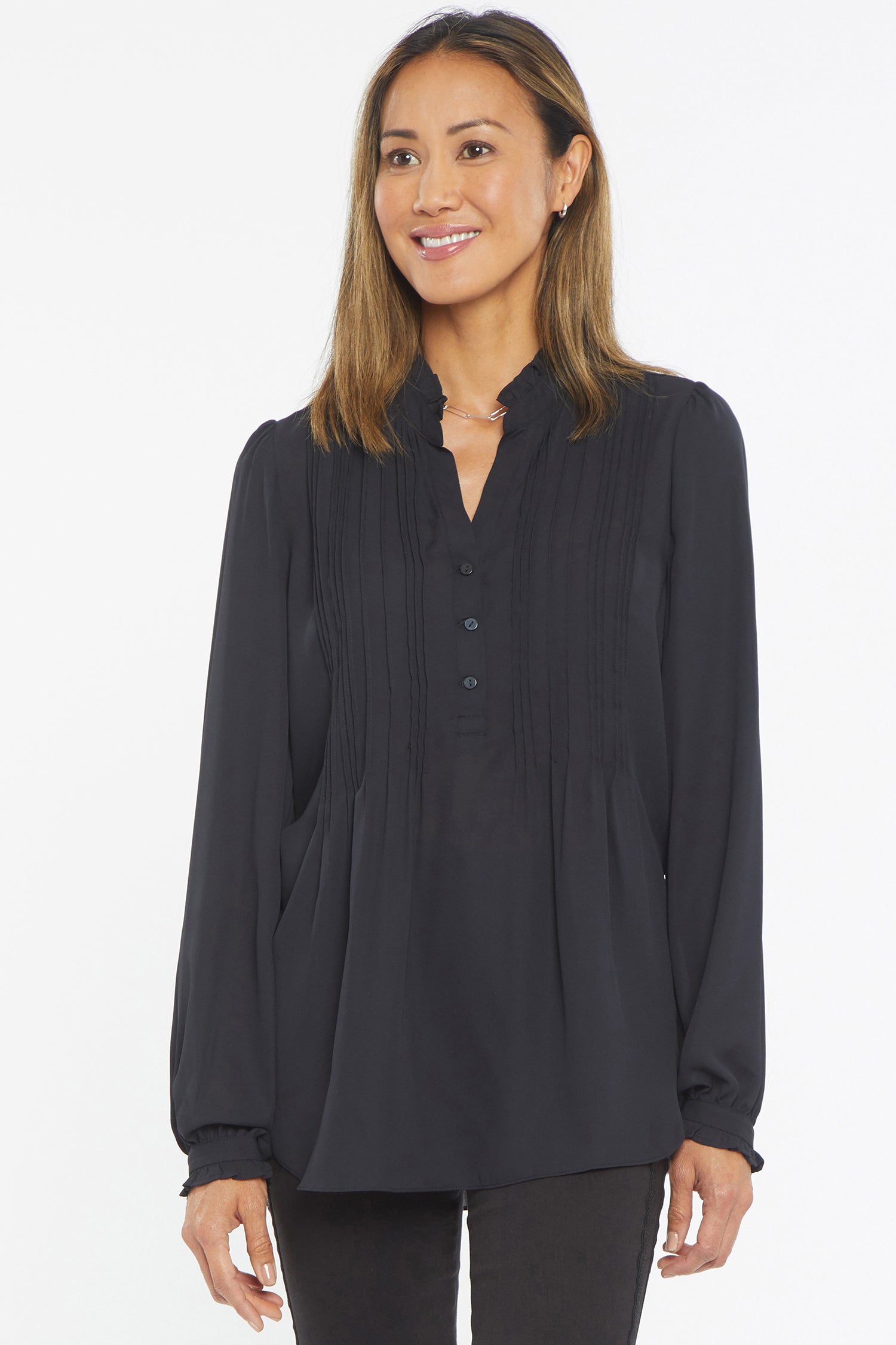 トップス ESTNATION Black Designed Blouse Flounce Front Blouse - Black Solids | NYDJ