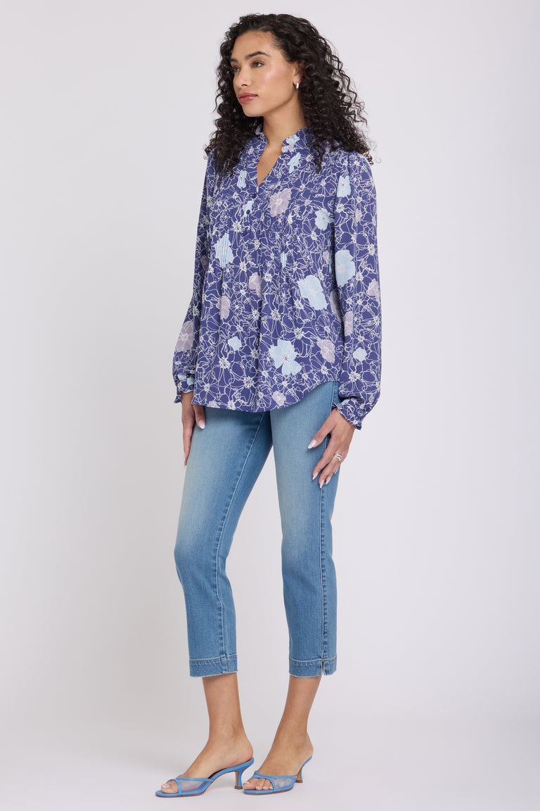 Pleated Front Tunic - Poppies at Dusk Purple | NYDJ