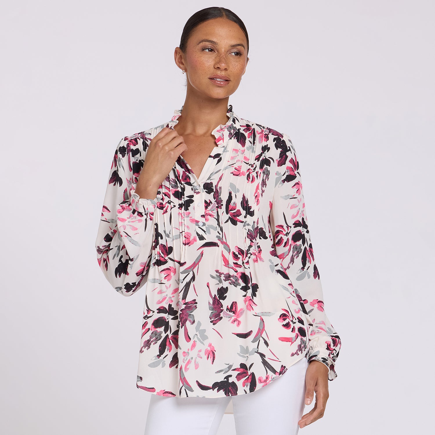 Pleated Front Tunic - Starlight Garden Pink | NYDJ