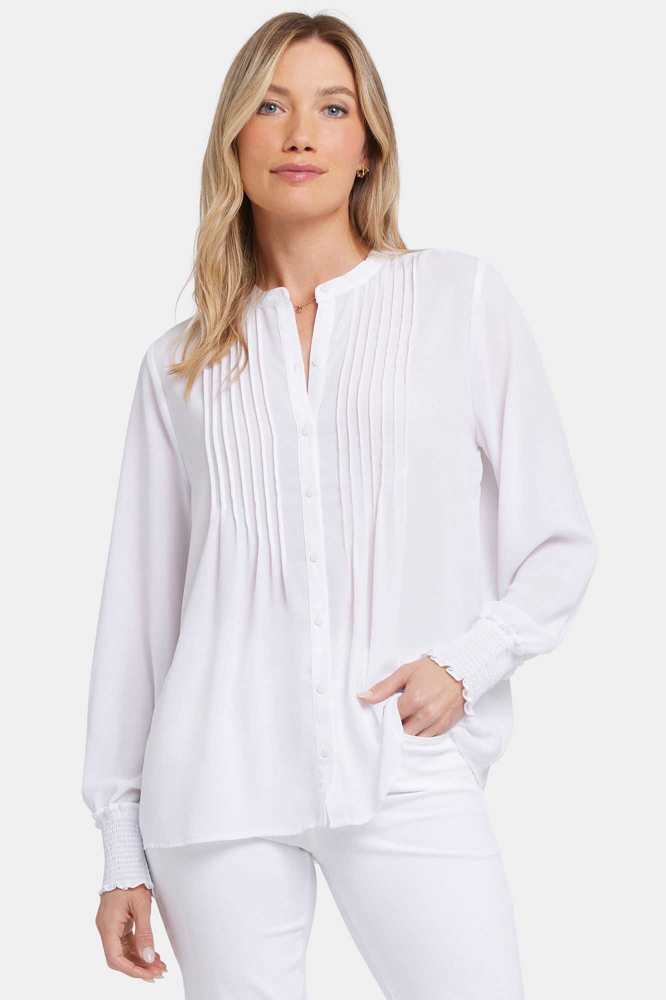 NYDJ Pleated Peasant Blouse  - Optic White