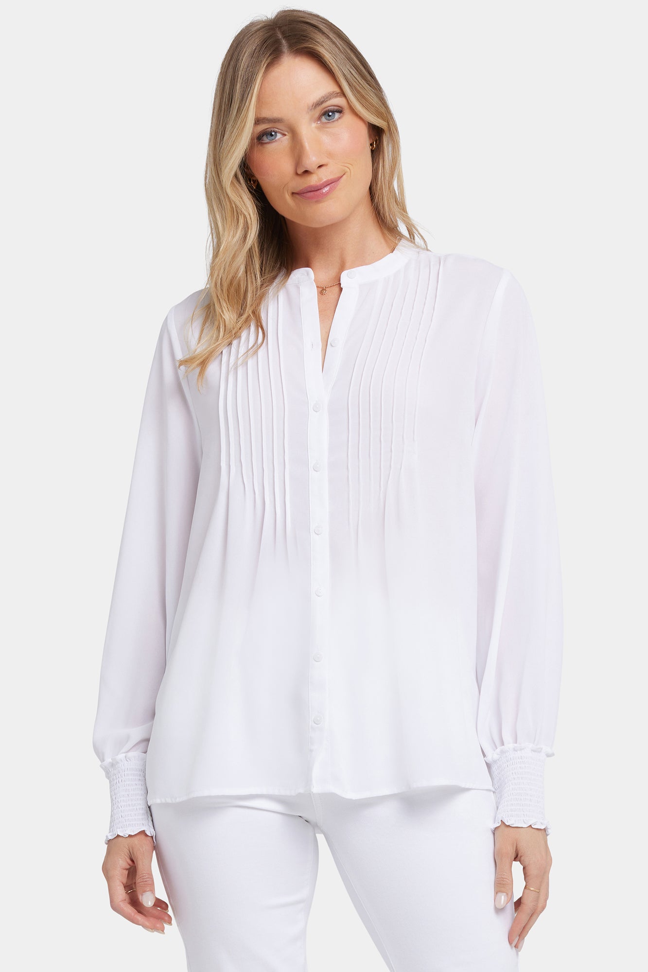 NYDJ Pleated Peasant Blouse  - Optic White