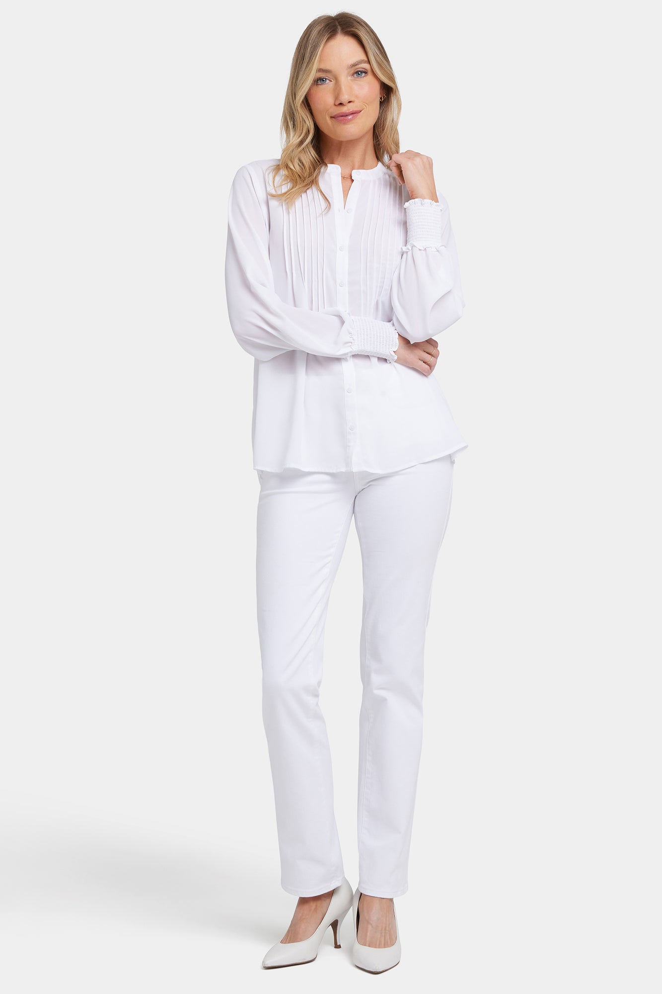 NYDJ Pleated Peasant Blouse  - Optic White