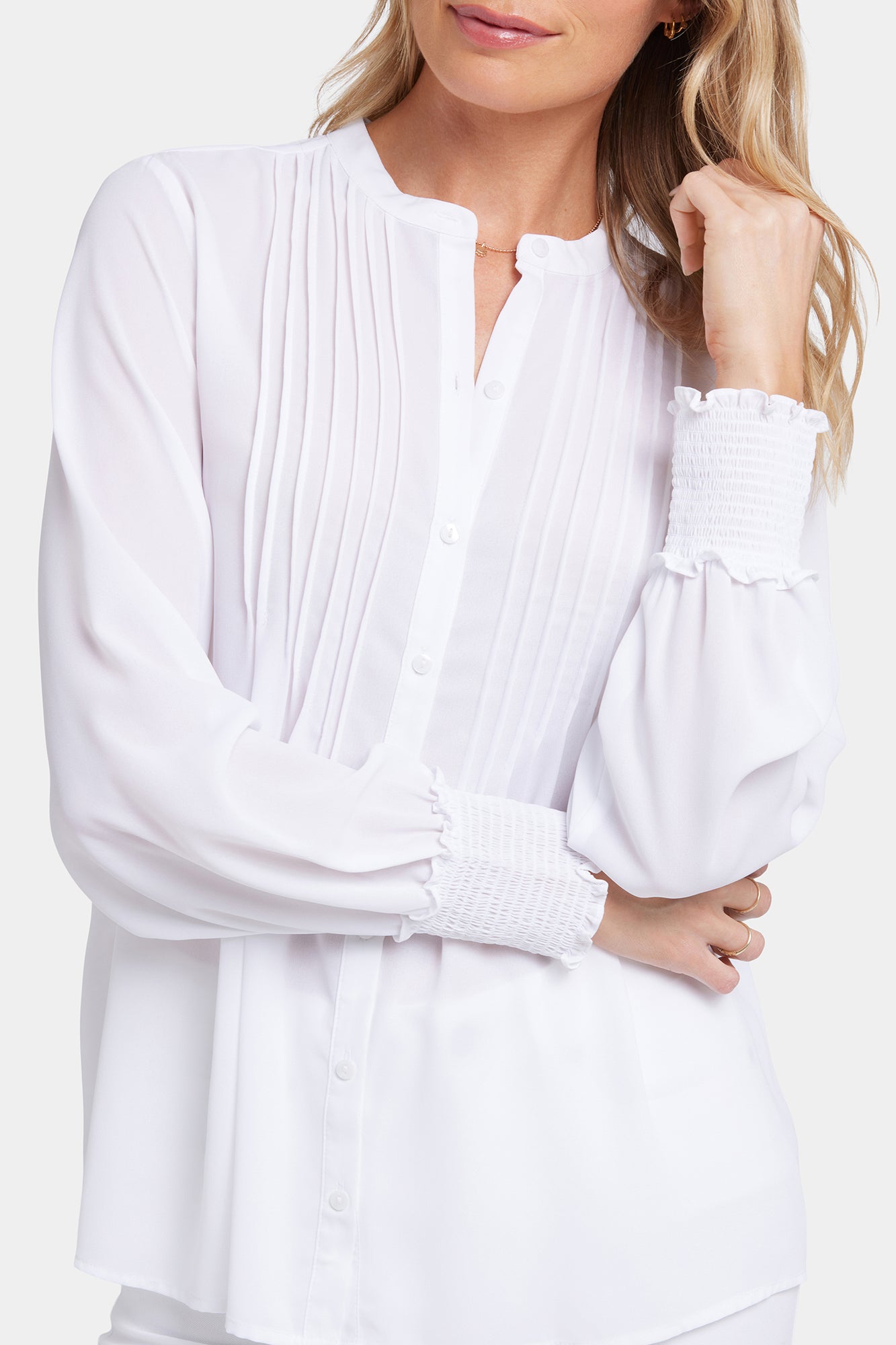 NYDJ Pleated Peasant Blouse  - Optic White