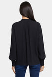 NYDJ Pleated Peasant Blouse  - Black