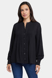 NYDJ Pleated Peasant Blouse  - Black