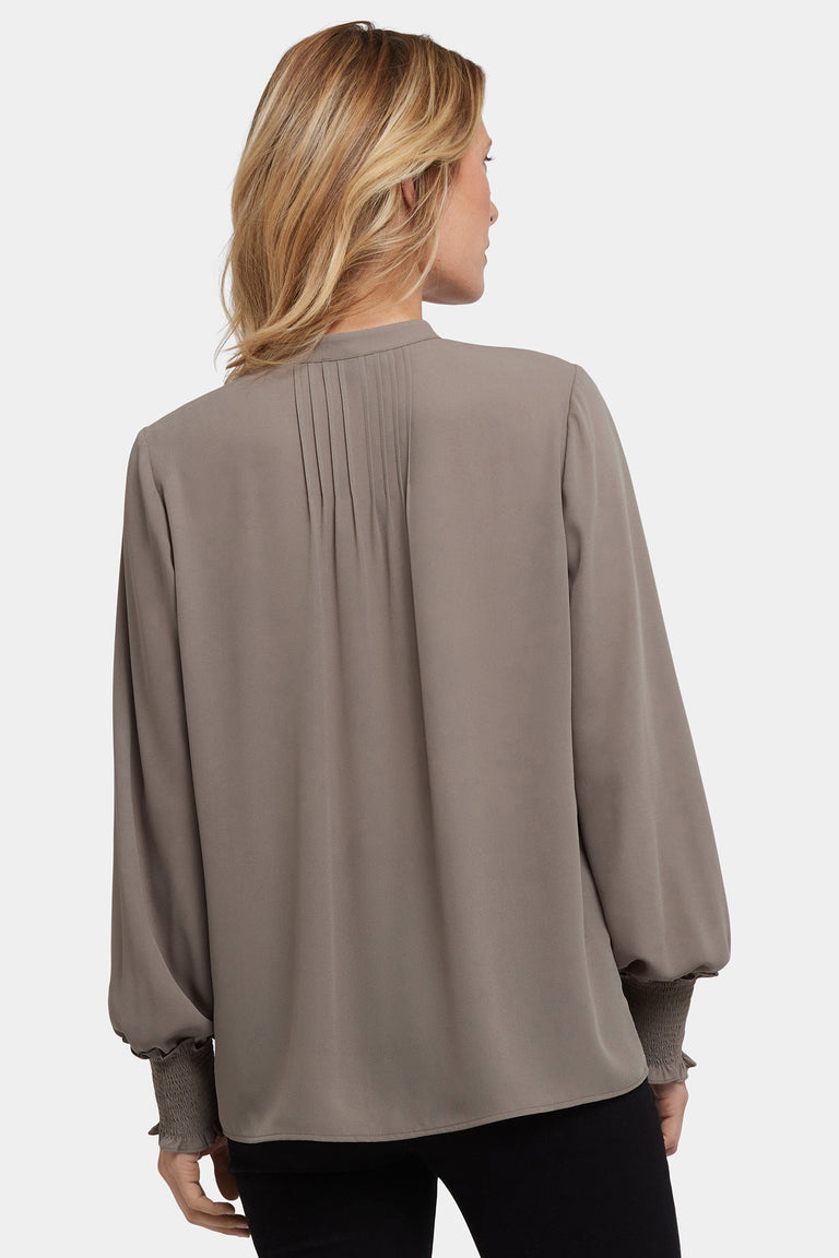 NYDJ Pleated Peasant Blouse  - Dark Wood