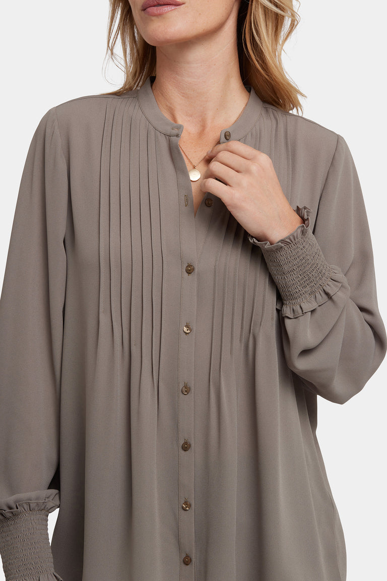NYDJ Pleated Peasant Blouse  - Dark Wood