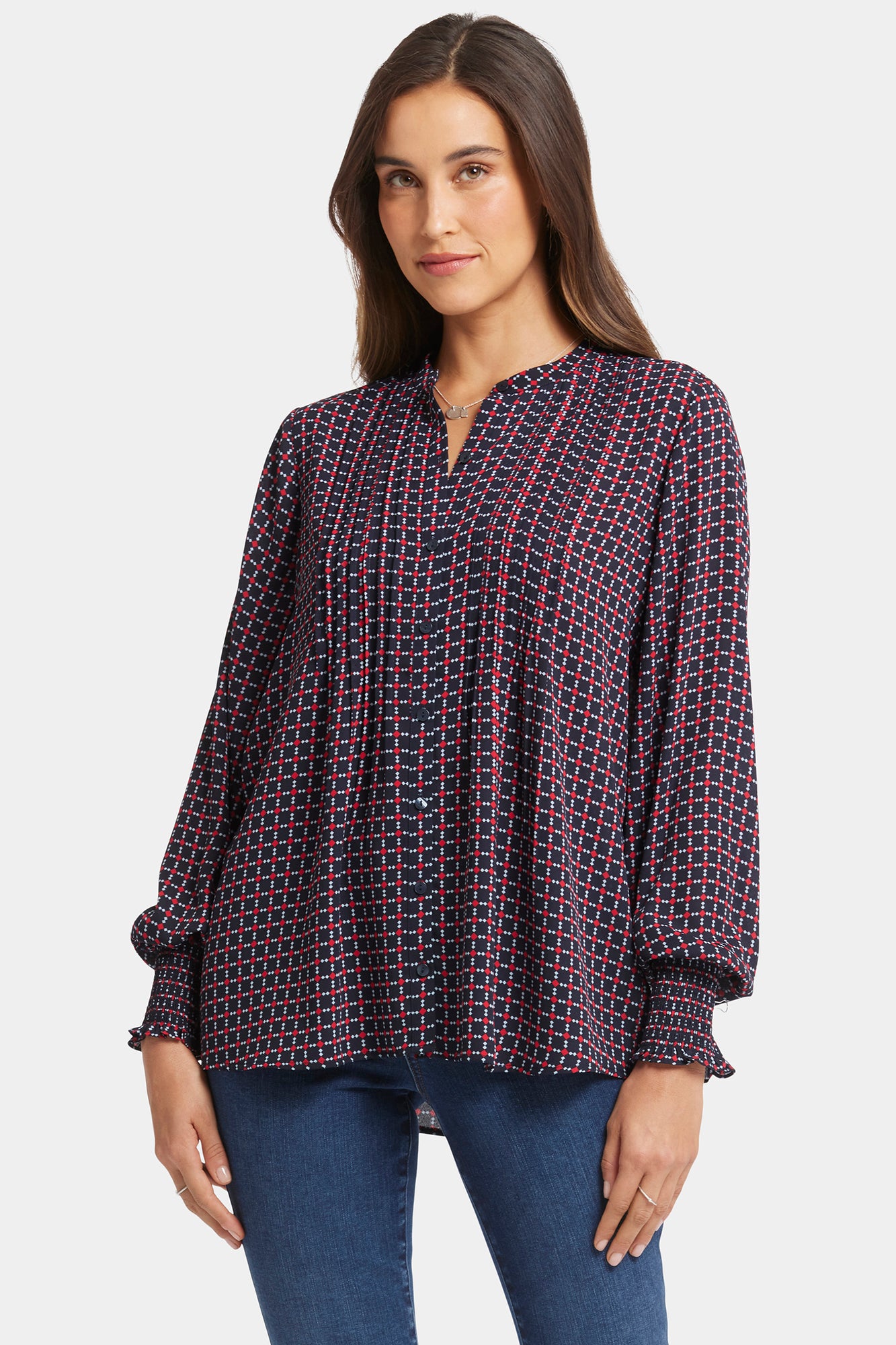 NYDJ Pleated Peasant Blouse  - Starlet Geo