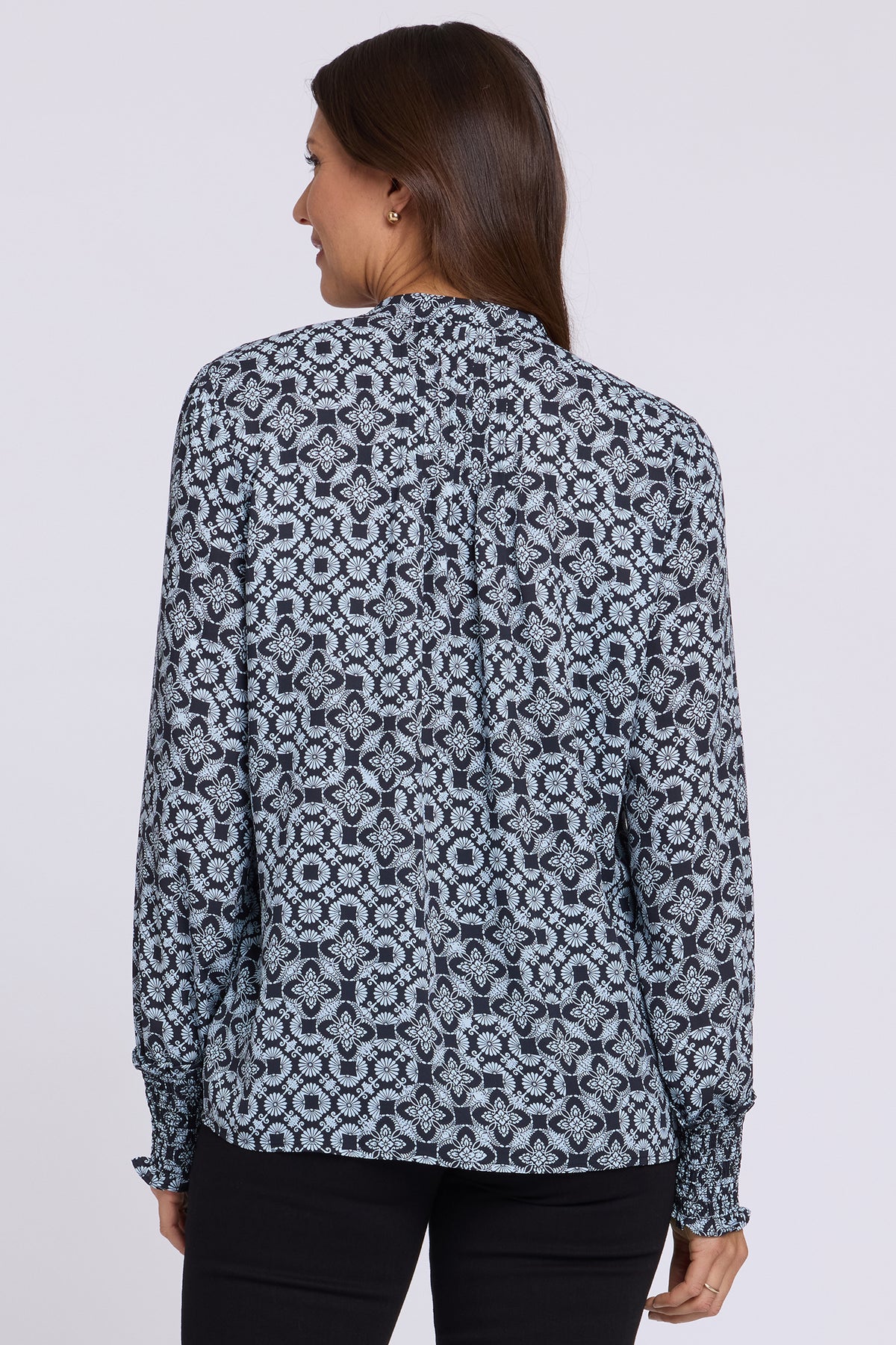 NYDJ Pleated Peasant Blouse  - Angelika Navy