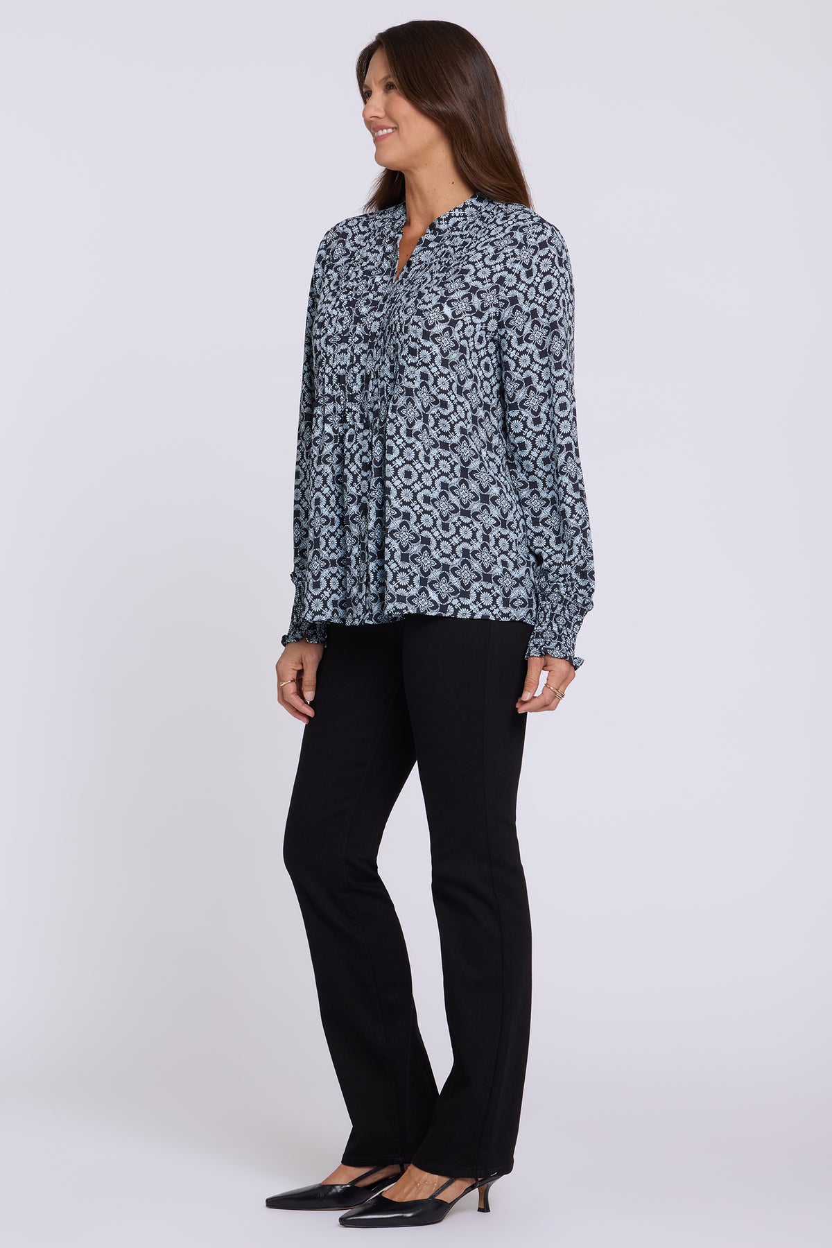 NYDJ Pleated Peasant Blouse  - Angelika Navy