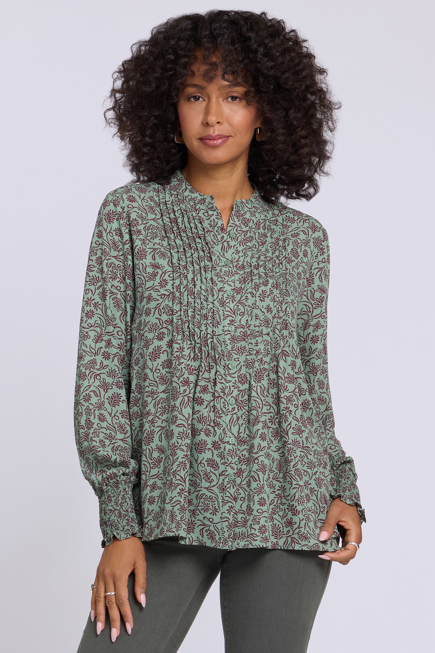 NYDJ Pleated Peasant Blouse  - Morningside Meadow Wine